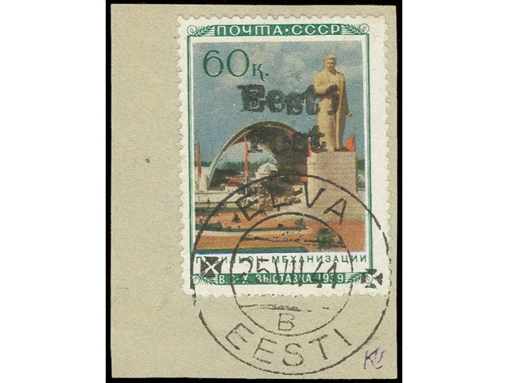 Pavillon 60 K., mit sauberem Stempel "ELVA B 25 VII 41" auf Briefstück, Kabinett, u.a. sign. Puloaas und Vaher