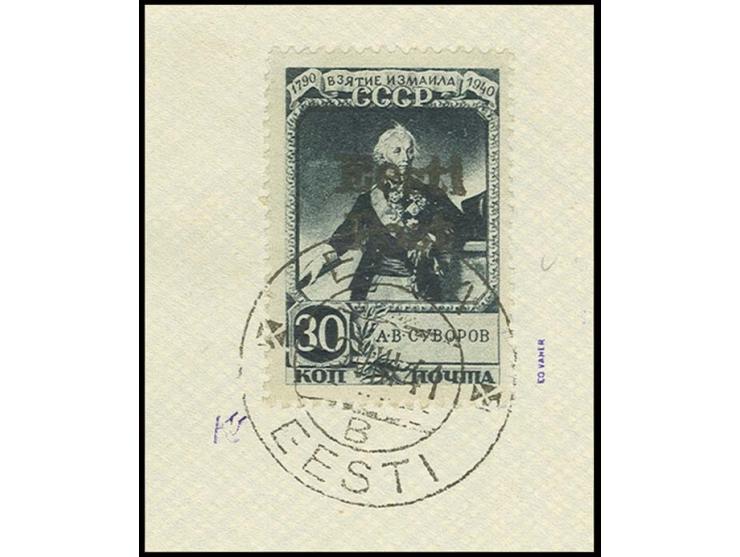 Suworow 30 K. mit sauberem Stempel "ELVA -9 VIII 41" auf Briefstück, Kabinett, dies ist erst das 2. bisher bekannte Stück, u.