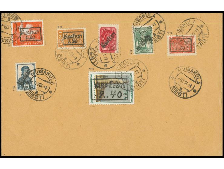 1941, 10 K. - 2,40 K. mit Ersttagsstempel "MOISAKULA 4 VIII 41" auf Umschlag, Kabinett, insgesamt sind bisher 5 Satzbriefe be