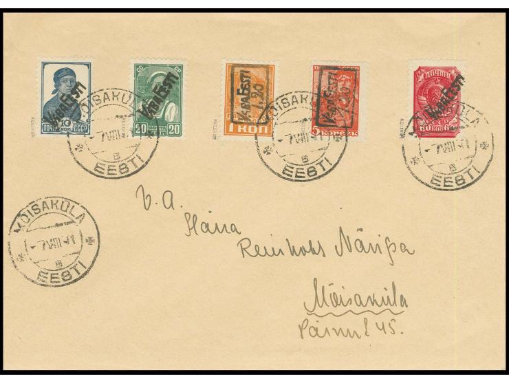 10 K. - 1.20 auf 1 K. sowie 1.20 auf 5 K. mit Stempel "MOISAKÜLA 7 VIII 41" auf beschriftetem Umschlag, Kabinett, sign. Keile