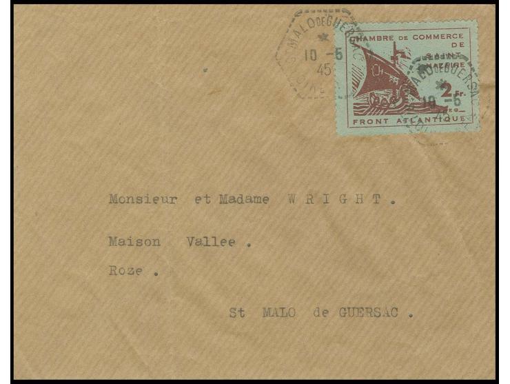 2 Fr. auf Ortsbrief von "ST. MALO DE GUERSAC 10.5.45", Umschlag senkrecht gefaltet