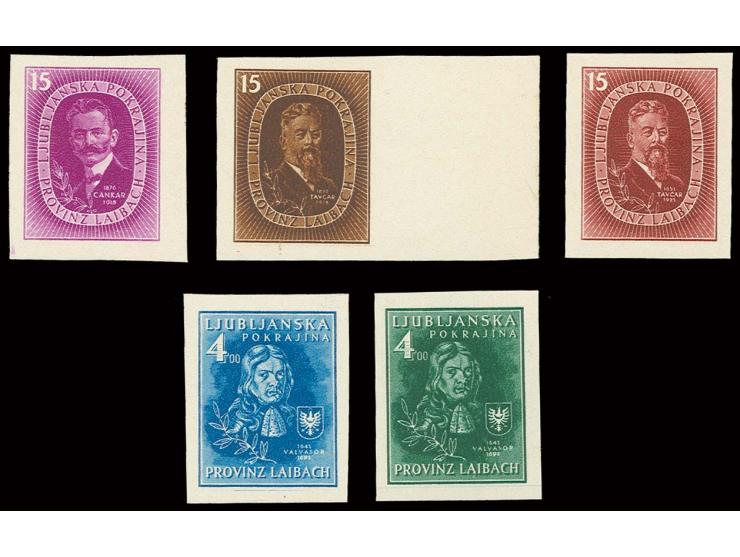 Unverausgabte 15 C. (3) und 4 L. (2), Vorlagedrucke in verschiedenen Farben auf Kartonpapier, Pracht