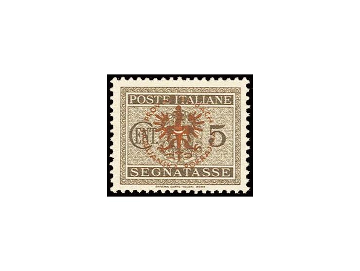 PORTOMARKEN: 1944, 5 C. mit Probeaufdruck in orangebraun statt braun, postfrisch, Kabinett, sign. Ercegovic BPP und Fotoattes