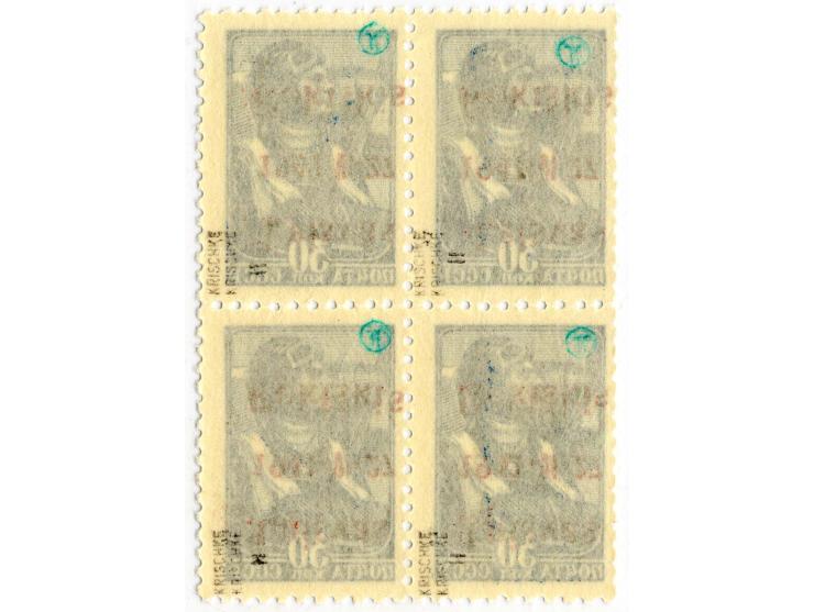 30 K. mit kopfstehendem Aufdruck in Type II im Viererblock, postfrisch, Kabinett, doppelt sign. Krischke