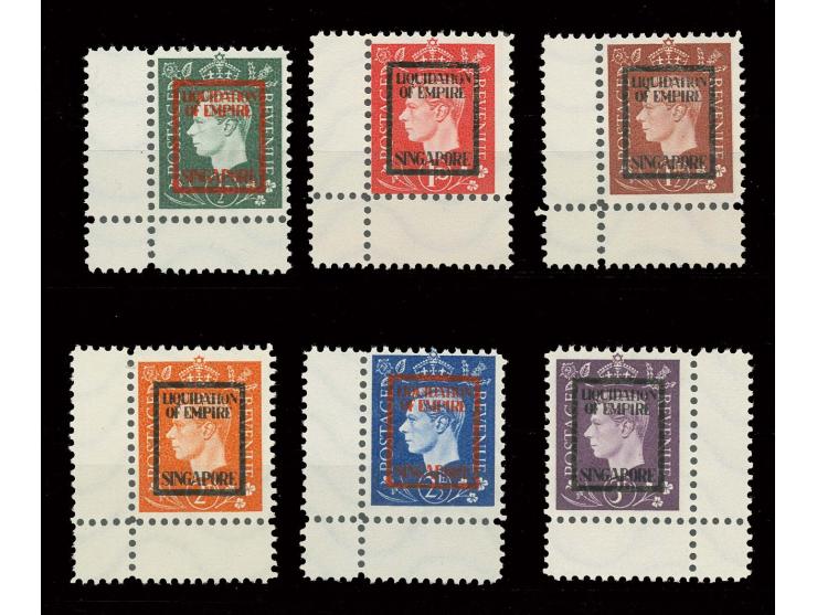 "SINGAPORE" auf ½ d. -3 d. kpl., alle 2seitig mit Zwischensteg bzw. Bogenrand, ungebraucht ohne Gummi