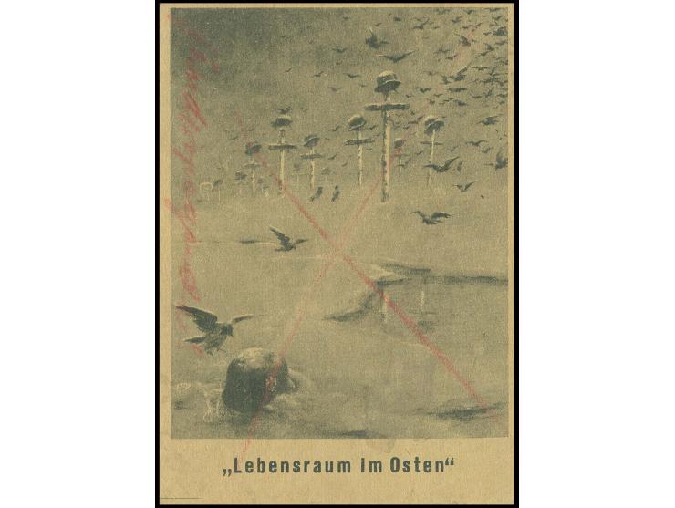 SOWJETRUSSISCHE FÄLSCHUNGEN FÜR DEUTSCHLAND: Propagandakarte mit Wertzeicheneindruck Hindenburg 6 Pfg. "Lebensraum Osten", un