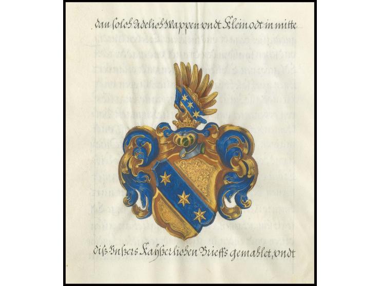 Rudolf II von Habsburg, römisch-deutscher Kaiser, 1609, 16seitiger Adelsbrief mit dekorativem handgemaltem Familienwappen, Ka