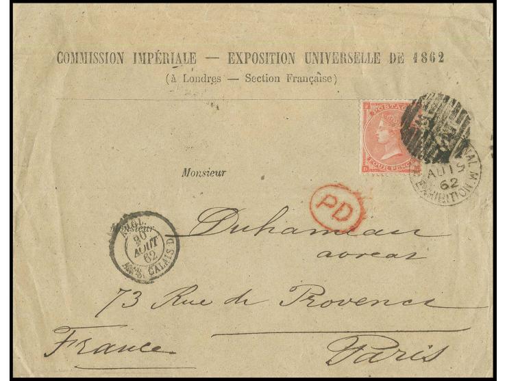 1862, London: EKr. "INTERNATIONAL EXHIBITION W. 19.AU." als Entwerter mit zusätzlichem Killer-Stempel "I E/W" auf Vordruckbri