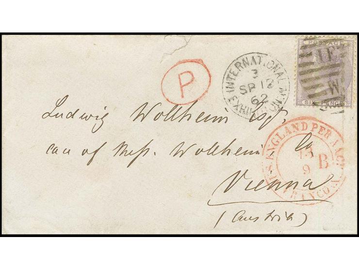 "INTERNATIONAL EXHIBITION W. 12 SP.62 - I.E. W.", Duplex-Sonderstempel klar als Entwerter auf Auslands-Vordruckbrief mit Frei