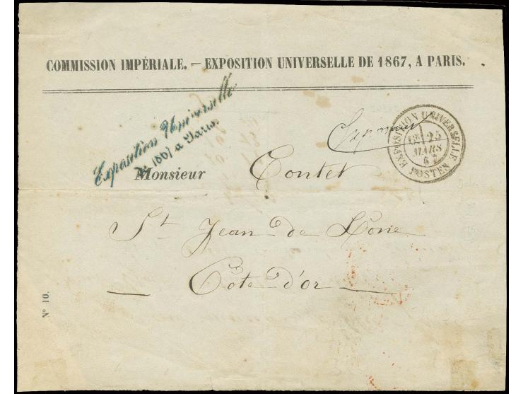 Briefvorderseite mit Vordruck "COMMSION IMPÉRIALE - EXPOSITION UNIVERSELLE DE 1867, A PARIS" mit entsprechendem Franchise-Ste