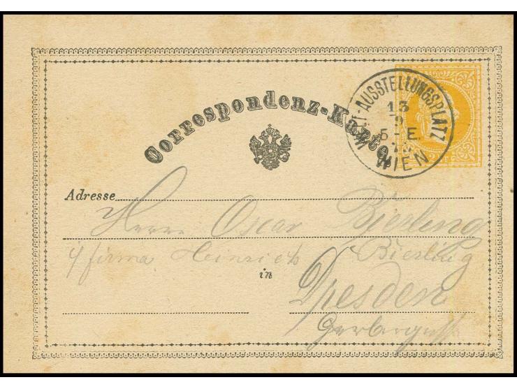 1873, Wien: "WIEN WELTAUSSTELLUNGSPLATZ 13.9.", SST klar auf bedarfsgebrauchter Ganzsachenkarte 2 Kr. mit interessantem Text 