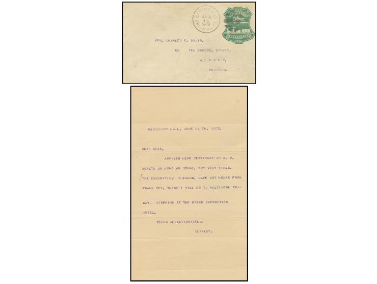 1876, Philadelphia: "CENTENNIAL PHILA'DA PA 14. JUN.", SST klar auf Ganzsachenumschlag 3 C. nach New York, Empfänger-Adresse 