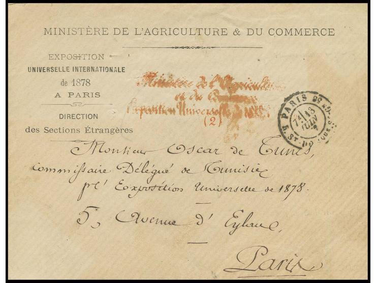 1878, Paris, Vordruck-Dienstbrief mit rückseitigem Dienstsiegel "COMMISSARIAT GENERAL DE L'EXPOSITION de 1878 DIRECTION des S