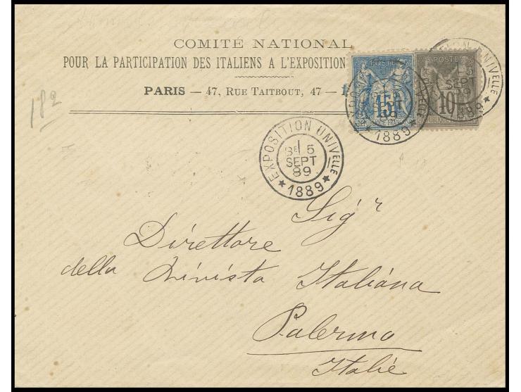 1889, Paris: "EXPOSITION UNIVELLE 1889 5. SEPT.89", DKr. 3x klar auf Vordruckbrief "COMITE NATIONAL POUR LA PARTICIPATION DES