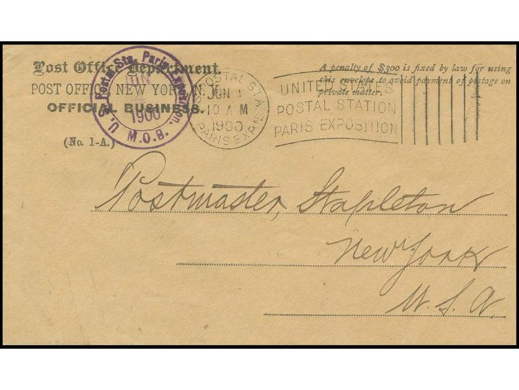 1900, Paris: "US.POSTAL STA. PARIS EXPN. 4.6. UNITED STATES POSTAL STATION PARIS EXPOSITION", Maschinen-Flaggenstempel auf po