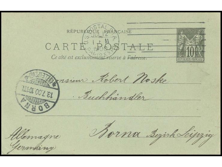 "U.S. POSTAL STA. PARIS EXPN. 12.JUL", Maschinenstempel mit 7 waagerechten Linien rechts als Entwerter auf Ganzsachenkarte 10