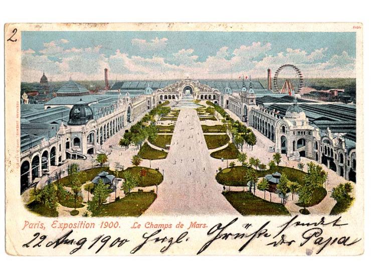 "UNITED STATES POSTAL STATION 22.8. PARIS EXPOSITION 1900", amerik. Flaggestempel sehr klar als Entwerter auf farbiger Ausste