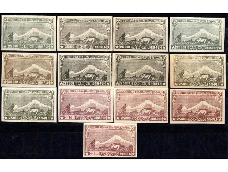 1921, Unverausgabte Pflügender Bauer 25000 R., 28 Stück in teils stark unterschiedlichen Farbnuancen, postfrisch bzw. ohne Gu