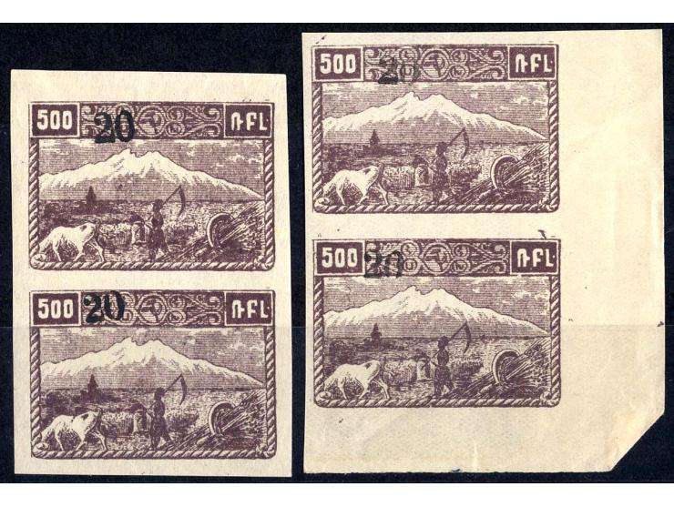 1922, 20 (K) auf 500 R. dunkelviolettbraun, 32 Stück, meist in Einheiten, postfrisch und ungebraucht, einige Werte mit Bügen 