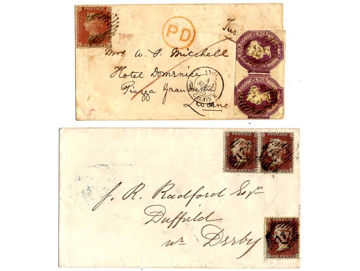 1855/81, 5 frankierte Briefe, dabei Brief mit u.a. Paar Mi.-Nr. 5 nach Italien, Einschreiben nach Norwegen etc.
