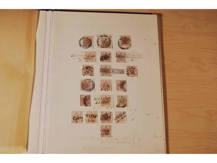 1850/64, gestempelte Partie, viel erste Ausgabe, dabei Einheiten, Briefstücke, volle und klare Stempel, dazu etwas Post Levan