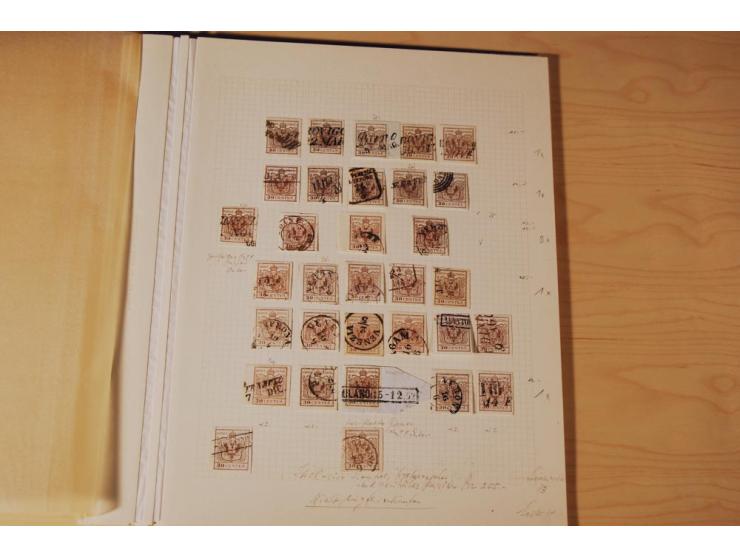 1850/64, gestempelte Partie, viel erste Ausgabe, dabei Einheiten, Briefstücke, volle und klare Stempel, dazu etwas Post Levan