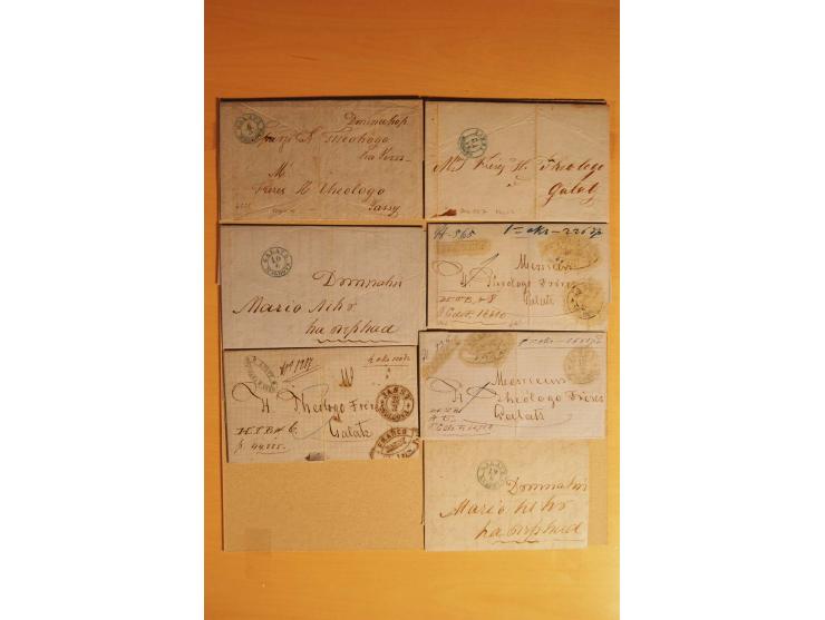 1857/64 (ca.), 23 markenlose Briefe und ein Briefteil mit besseren Stempeln, dabei rote und blaue, R-Briefe etc.