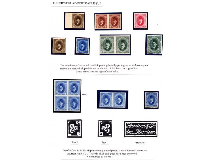 1923, 12 Harrison-Probedrucke in verschiedenen Farben, dabei drei Paare und ein Viererblock, auf ungummiertem Kartonpapier bz