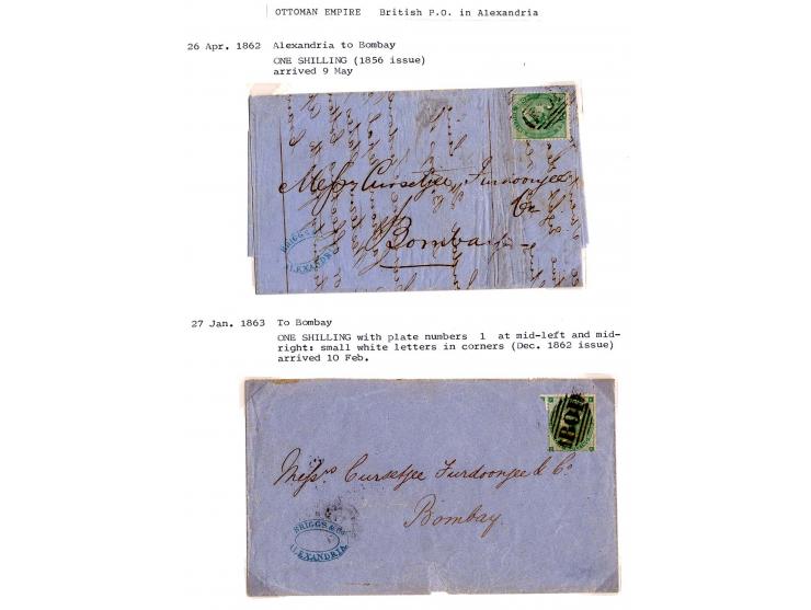 BRITISCHES POSTAMT: 10 verschiedene Briefe, meist von Alexandria nach England bzw. zwei Briefe nach Bombay, ein Brief "incomi