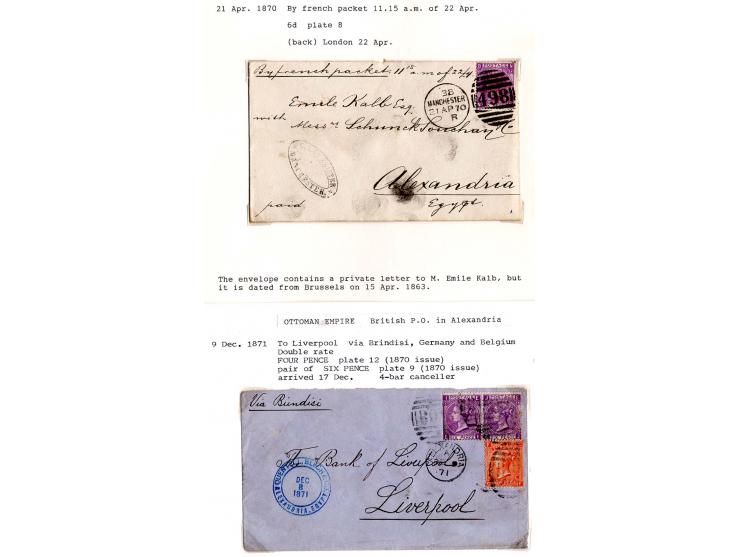 BRITISCHES POSTAMT: 10 verschiedene Briefe, meist von Alexandria nach England bzw. zwei Briefe nach Bombay, ein Brief "incomi