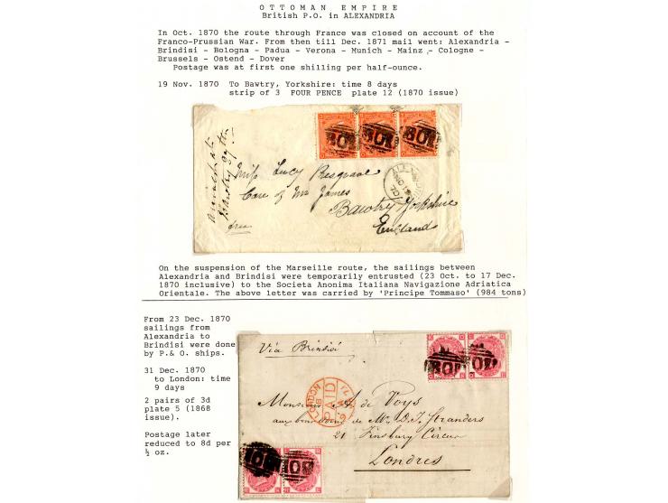BRITISCHES POSTAMT: 10 verschiedene Briefe, meist von Alexandria nach England bzw. zwei Briefe nach Bombay, ein Brief "incomi
