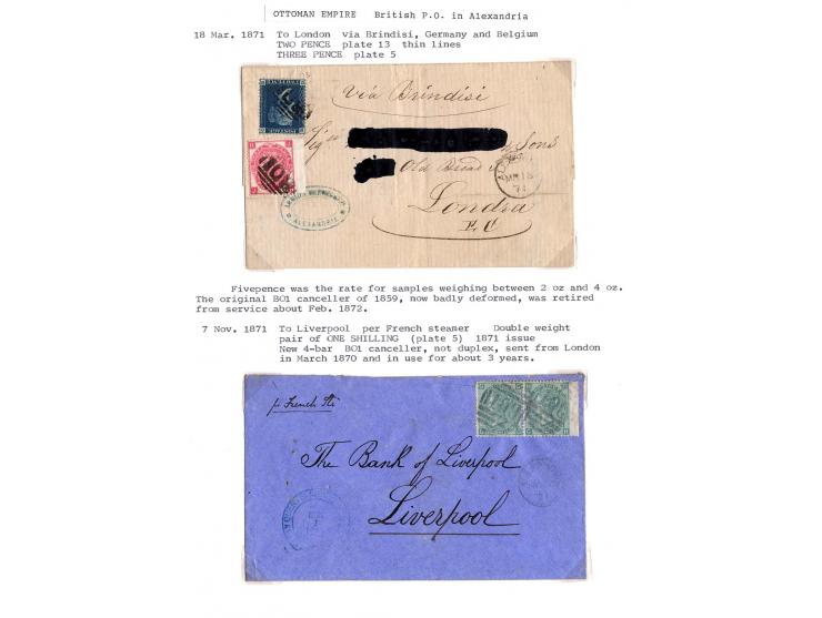 BRITISCHES POSTAMT: 10 verschiedene Briefe, meist von Alexandria nach England bzw. zwei Briefe nach Bombay, ein Brief "incomi