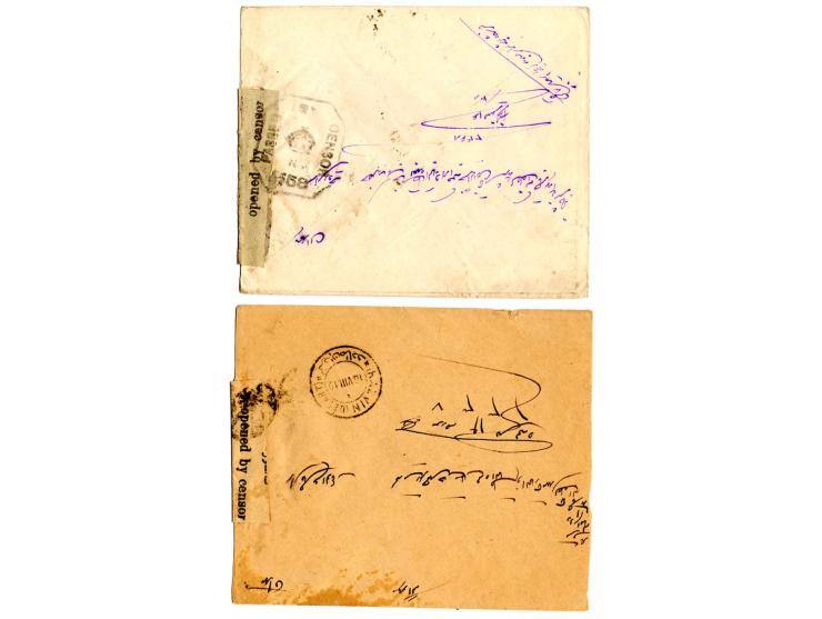 1818/19, 3 Briefe mit britischer und 1 Brief mit persischer Zensur, davon 2 Briefe mit zusätzlichen Spendenmarken