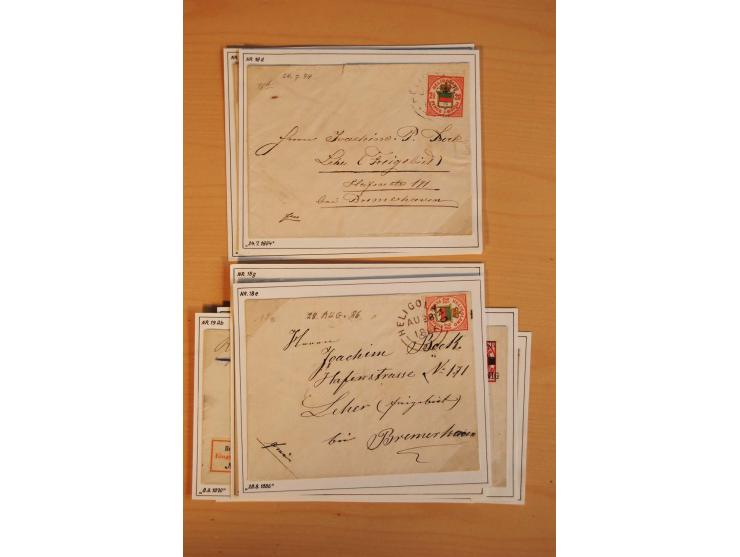1867/79, ungebrauchte und gestempelte alte Partie mit 28 Briefen und Karten, dabei u.a. Mi.-Nr. 1I, Nr. 4 mit Hamburger Stadt