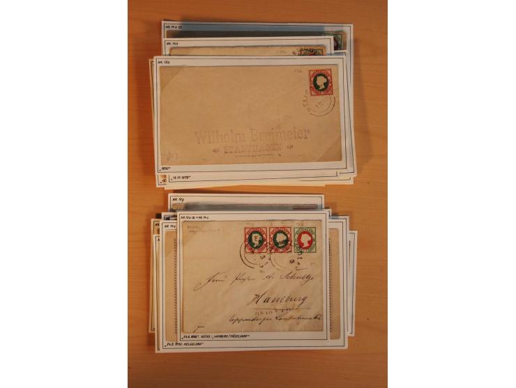 1867/79, ungebrauchte und gestempelte alte Partie mit 28 Briefen und Karten, dabei u.a. Mi.-Nr. 1I, Nr. 4 mit Hamburger Stadt