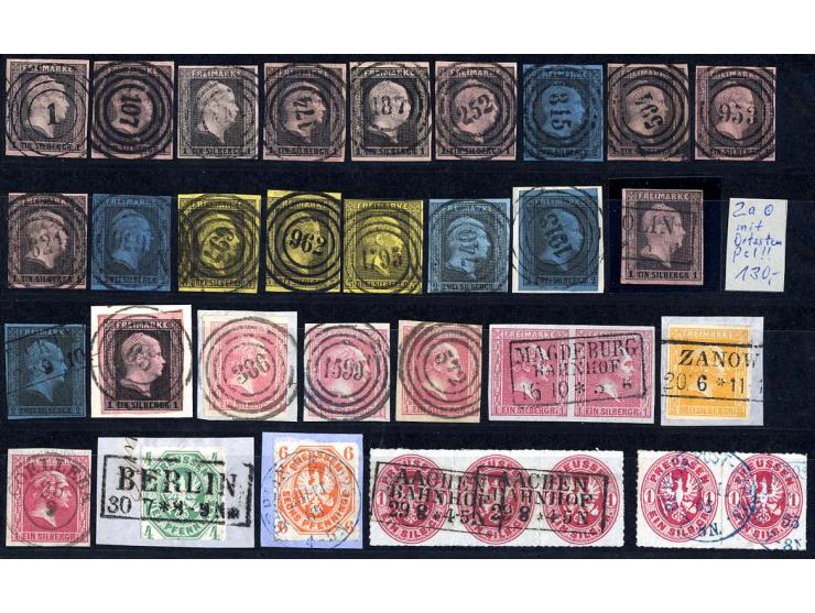 1850/67, meist saubere Entwertungen auf losen Marken und schönen Briefstücken, 4 Steckkarten mit u.a. Nummernstempeln, viele 