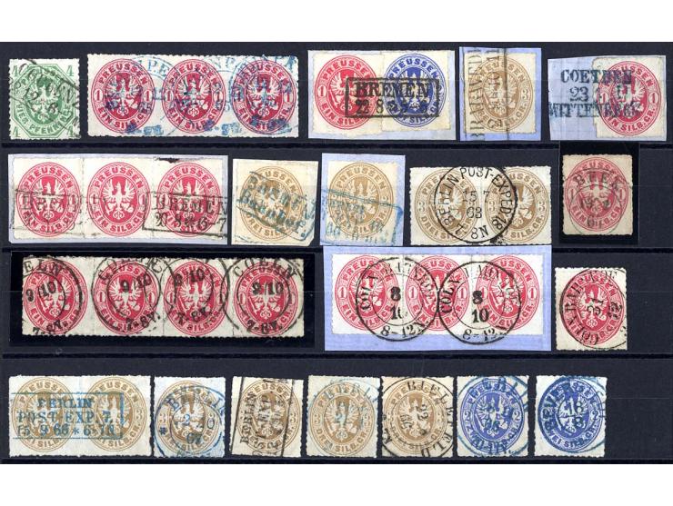 1850/67, meist saubere Entwertungen auf losen Marken und schönen Briefstücken, 4 Steckkarten mit u.a. Nummernstempeln, viele 