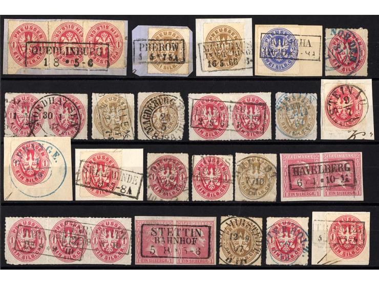 1850/67, meist saubere Entwertungen auf losen Marken und schönen Briefstücken, 4 Steckkarten mit u.a. Nummernstempeln, viele 