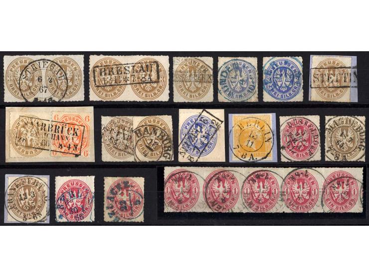 1850/67, meist saubere Entwertungen auf losen Marken und schönen Briefstücken, 4 Steckkarten mit u.a. Nummernstempeln, viele 