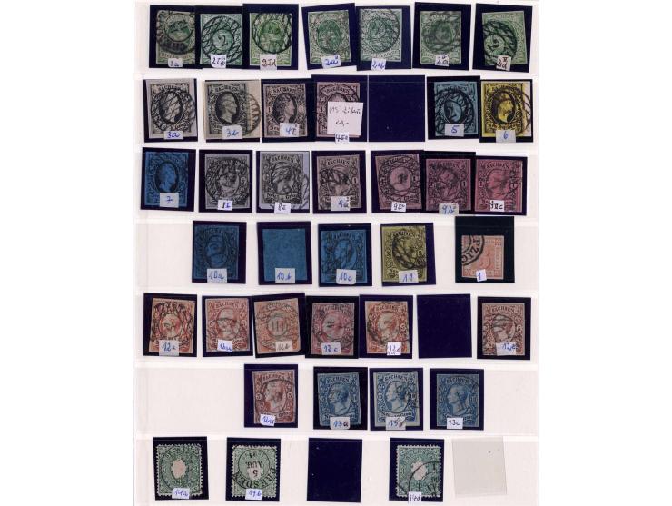 1850/67, gestempelte Sammlung mit u.a. Mi.-Nr. 1a (kleine Mängel), 2Ia (2), 2Id, 2IId, 12 (7), 13 (3), 18aa, 19d (2), 19f etc