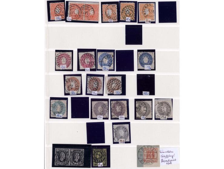 1850/67, gestempelte Sammlung mit u.a. Mi.-Nr. 1a (kleine Mängel), 2Ia (2), 2Id, 2IId, 12 (7), 13 (3), 18aa, 19d (2), 19f etc