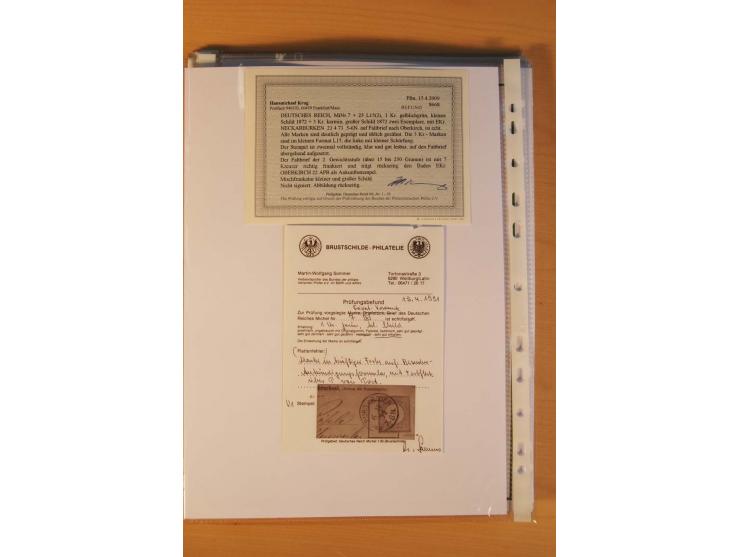 1872/75, Brustschilde-Spezialsammlung: auf 128 Blättern ausstellungsmäßig aufgezogen und beschriftet, dabei gute Einzelfranka
