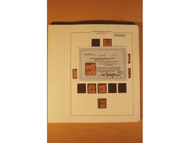 1889/1900 Krone/Adler: Große Forschungs- und Spezialsammlung der Plattenfehler und Fehler nach "Collegium Philatelicum", saub