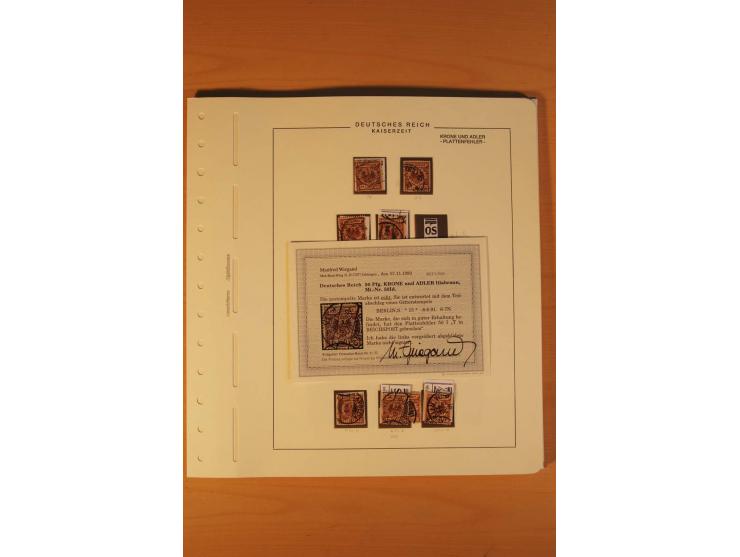 1889/1900 Krone/Adler: Große Forschungs- und Spezialsammlung der Plattenfehler und Fehler nach "Collegium Philatelicum", saub