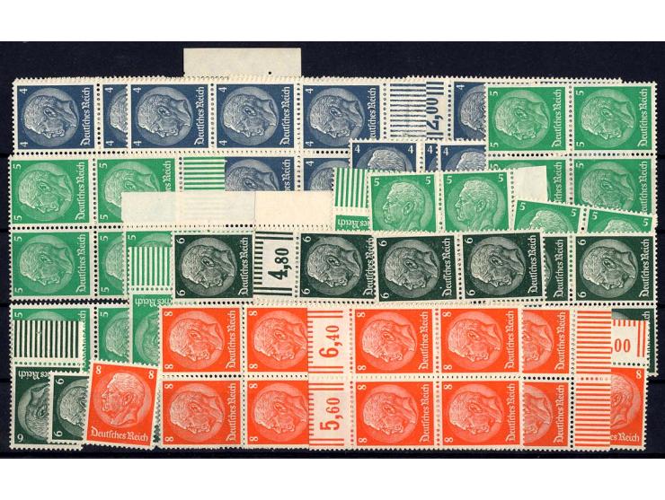 1933, Hindenburg 1-100 Pfg. in unterschiedlichen Mengen bis 24 Stück, meist in Einheiten, postfrisch, Aufstellung vorhanden (