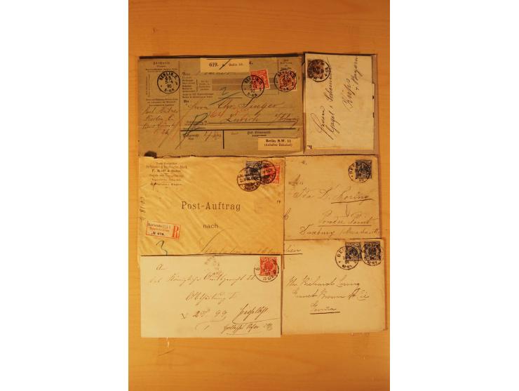 1890/1900, Krone/Adler, interessanter Posten mit rd. 360 Briefen und Karten, dabei viel Auslandspost, R-Briefe, Farben, Marke