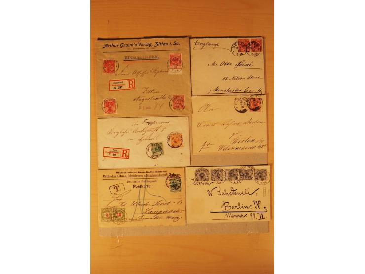 1890/1900, Krone/Adler, interessanter Posten mit rd. 360 Briefen und Karten, dabei viel Auslandspost, R-Briefe, Farben, Marke