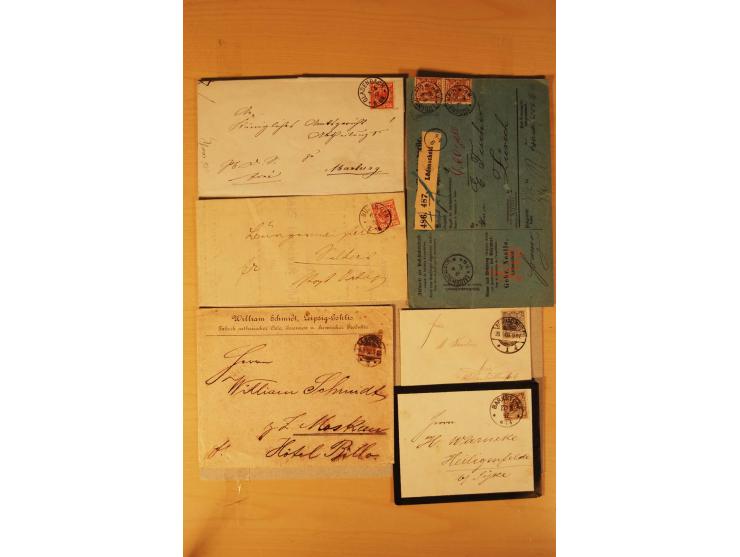 1890/1900, Krone/Adler, interessanter Posten mit rd. 360 Briefen und Karten, dabei viel Auslandspost, R-Briefe, Farben, Marke