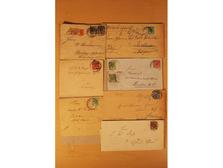 1890/1900, Krone/Adler, interessanter Posten mit rd. 360 Briefen und Karten, dabei viel Auslandspost, R-Briefe, Farben, Marke