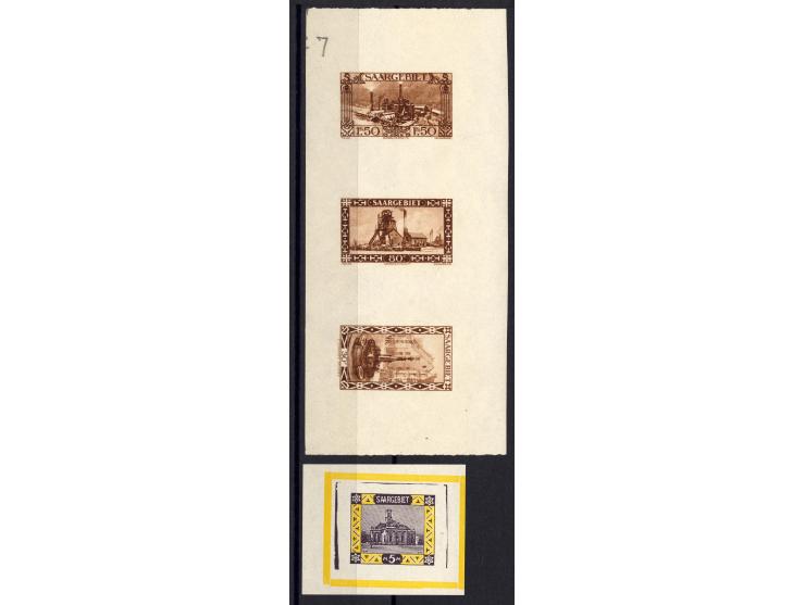 1921/26, 45 Probedrucke der Dauerserien, dabei 2 im Blockformat und 3 Stück zusammen im Blockstück, teils sign., 13 Atteste N